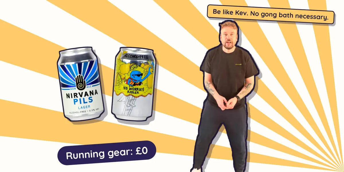 Kev beside Nirvana Pils and Lervig No Worries Radler, budget alcohol free beers for Dry January