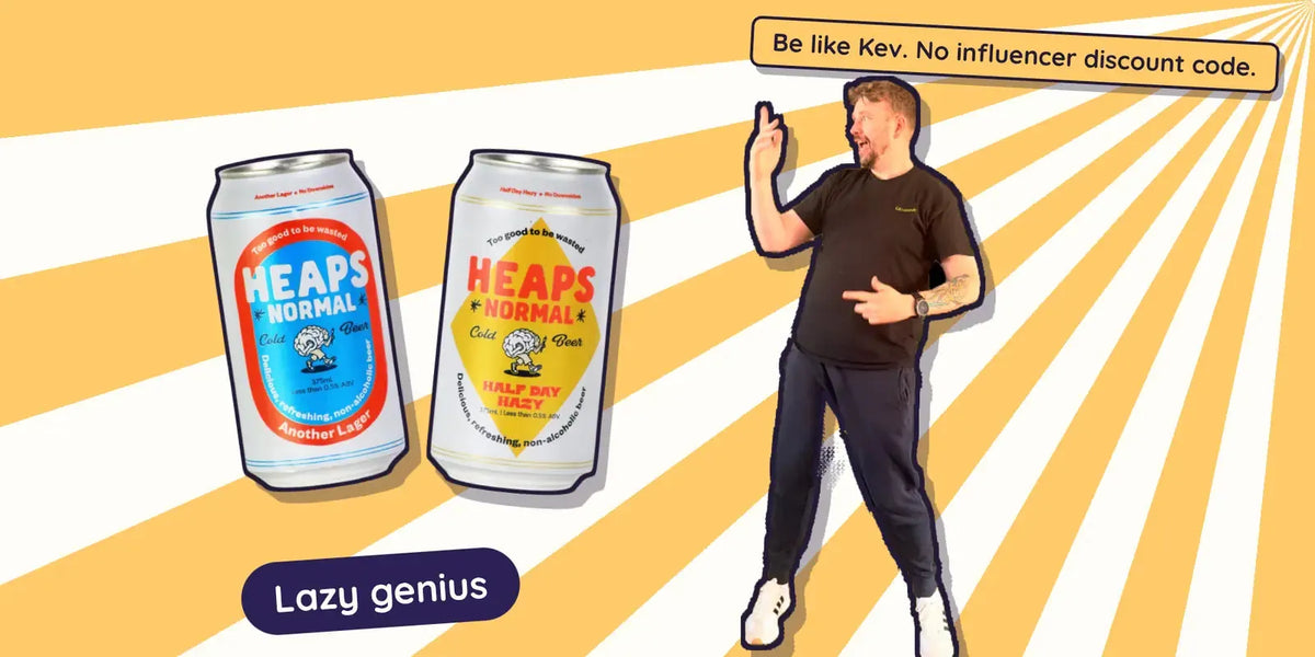 Kev pointing at Heaps Normal Another Lager and Half Day Hazy alcohol free beers, the lazy way to zebra stripe