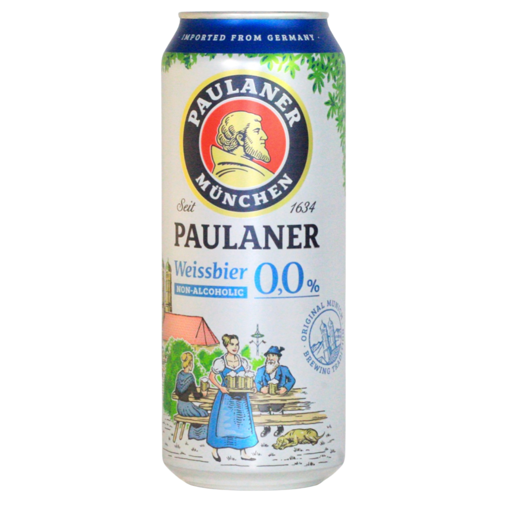 Paulaner Weissbier 0.0% alcohol free wheat beer in a 440ml can