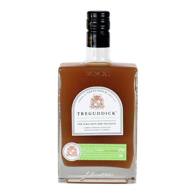 Treguddick Garden Rhubarb alcohol free shrub in a glass bottle