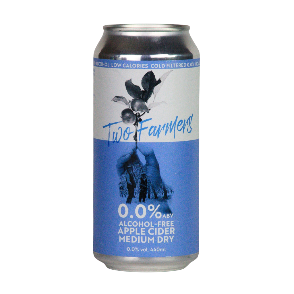 Two Farmers 0.0% medium dry alcohol free apple cider in a 440ml can