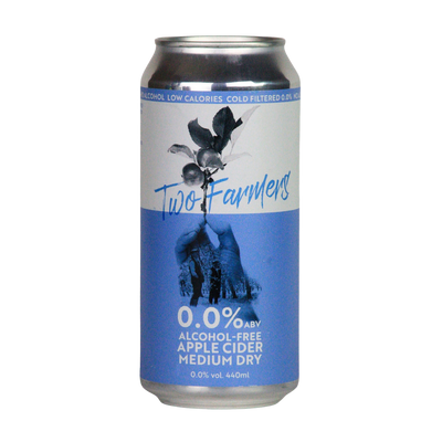 Two Farmers 0.0% medium dry alcohol free apple cider in a 440ml can