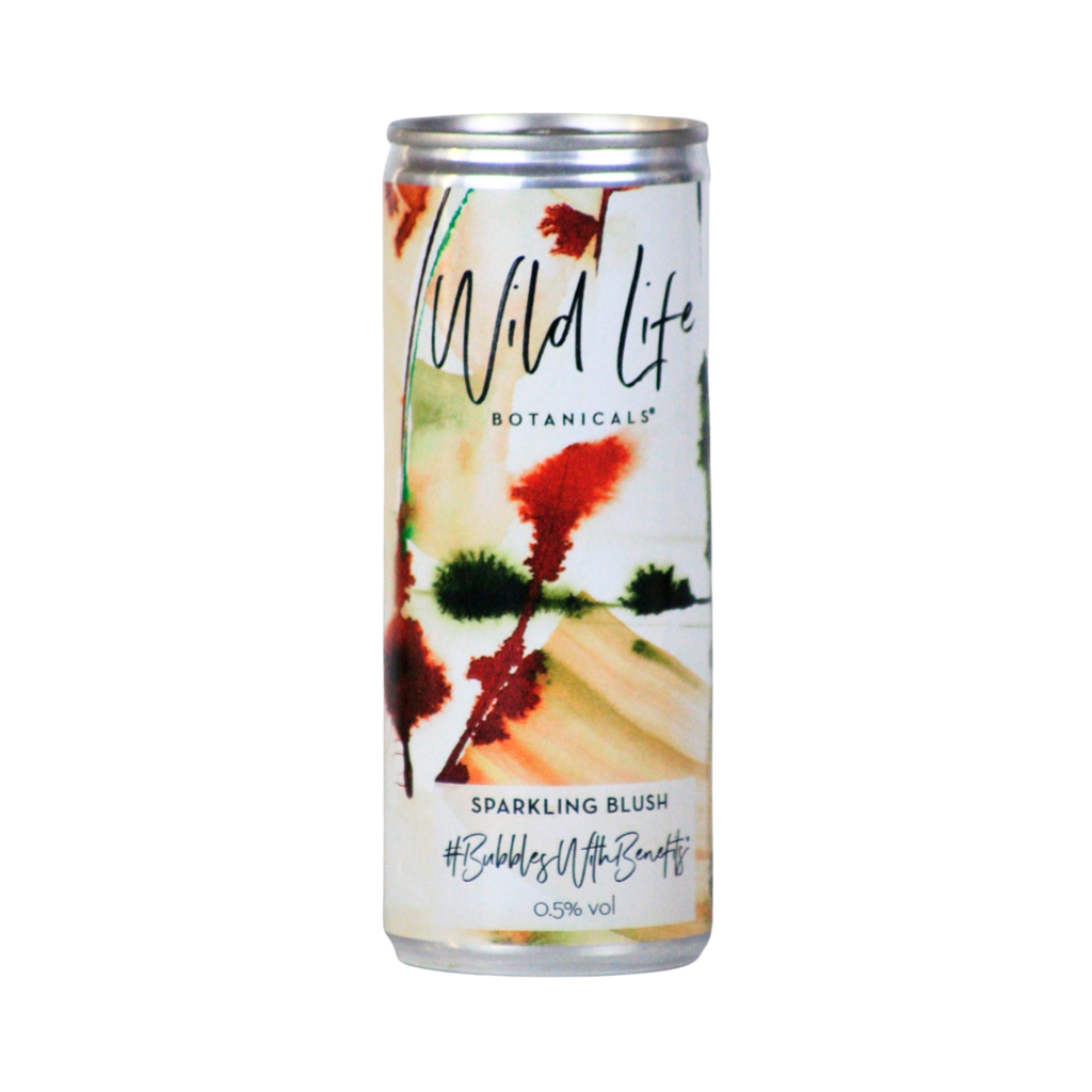 Wild Life Botanicals Blush alcohol free sparkling rosé wine in a 250ml can
