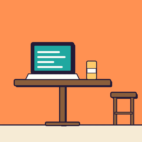 A laptop on a taproom table next to a drink, with a stool ready for co-working