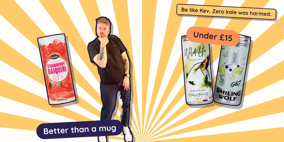 Kev pondering alcohol free Secret Santa gifts under £15: a Twisst strawberry daiquiri, Wild Life Sparkling Nude and Smiling Wolf G&T