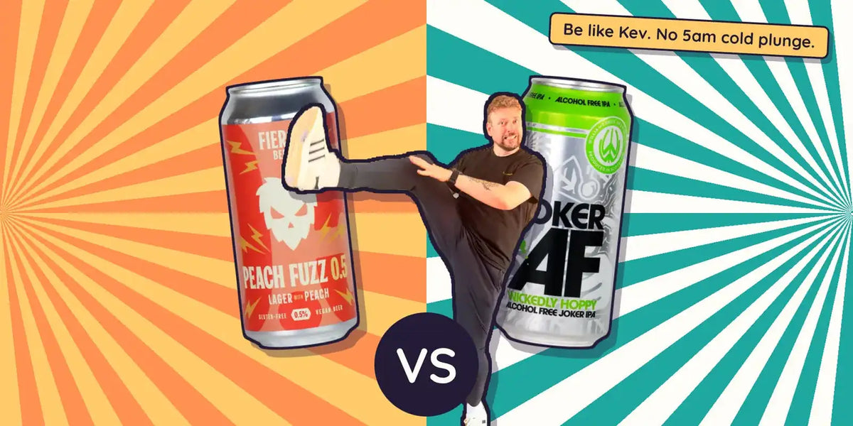 Kev high-kicking between Fierce Beer Peach Fuzz and Williams Bros Joker AF alcohol free beers: Sober October vs Dry January