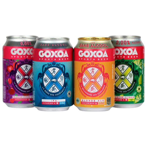 Goxoa alcohol free sports beer bundle with cherry, IPA, blonde and lemon 330ml cans