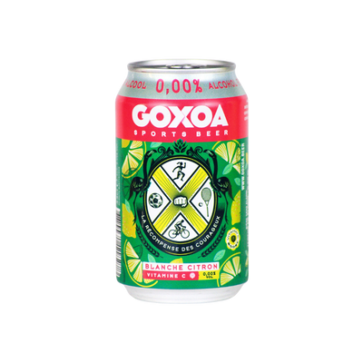Goxoa Lemon 0.0% alcohol free sports wheat beer in a 330ml can