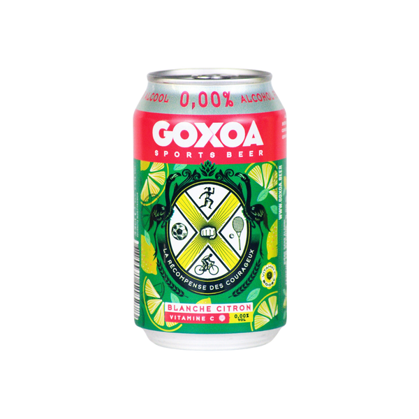 Goxoa Lemon 0.0% alcohol free sports wheat beer in a 330ml can