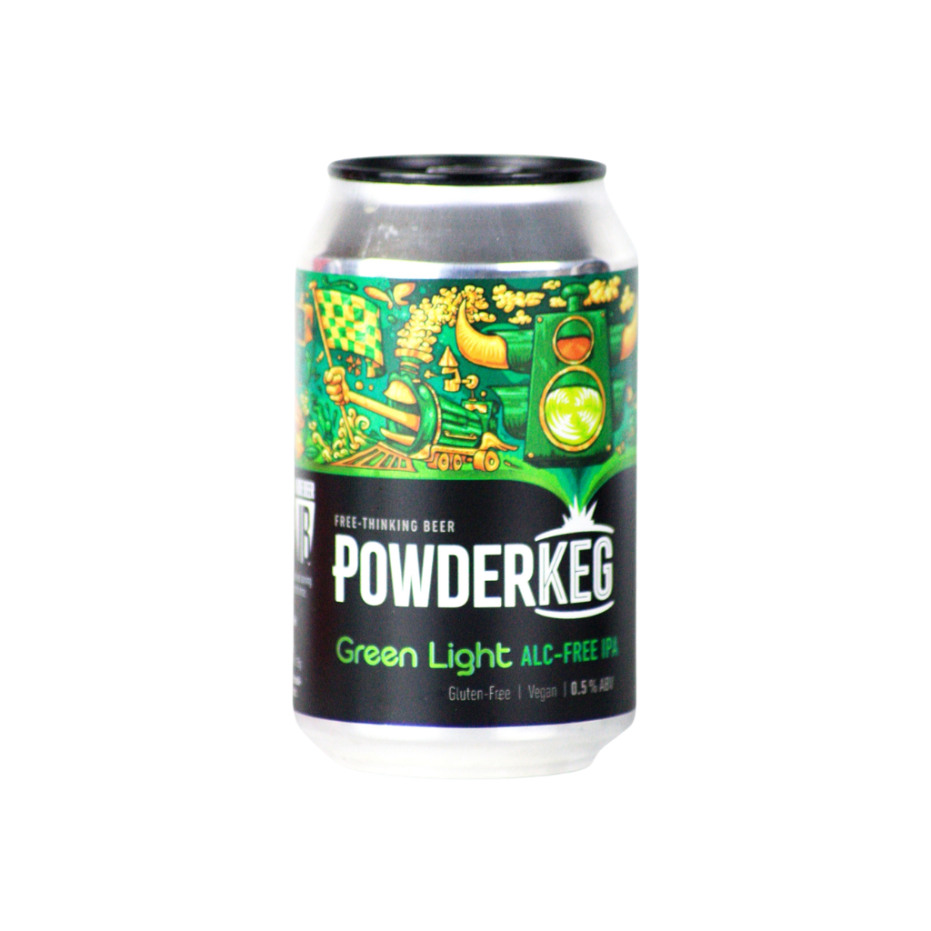 Powderkeg Green Light alcohol free IPA in a 330ml can