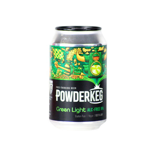 Powderkeg Green Light alcohol free IPA in a 330ml can