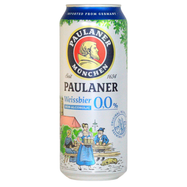 Paulaner Weissbier 0.0% alcohol free wheat beer in a 440ml can