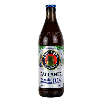 Paulaner Weissbier 0.0% alcohol free wheat beer in a 500ml bottle
