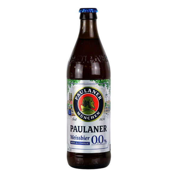 Paulaner Weissbier 0.0% alcohol free wheat beer in a 500ml bottle