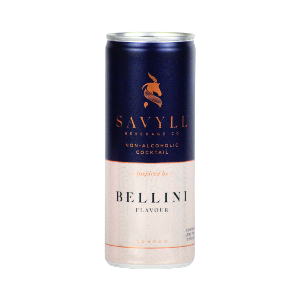 Savyll Bellini alcohol free cocktail in a can