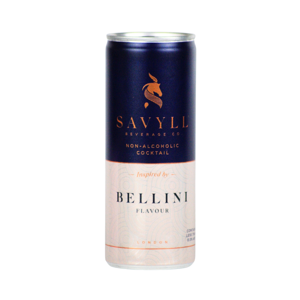 Savyll Bellini alcohol free cocktail in a can