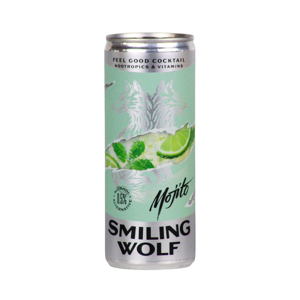 Smiling Wolf Mojito alcohol free cocktail in a 250ml can
