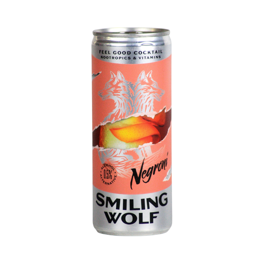 Smiling Wolf Negroni alcohol free cocktail in a 250ml can