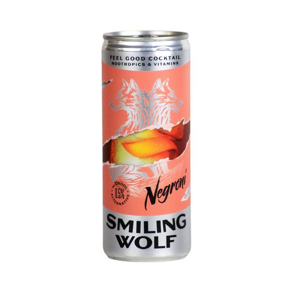 Smiling Wolf Negroni alcohol free cocktail in a 250ml can