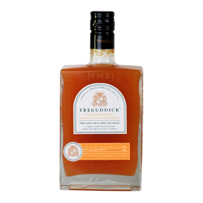 Treguddick Pink Grapefruit, Honey & Ginger alcohol free shrub in a glass bottle