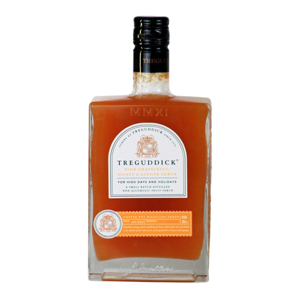 Treguddick Pink Grapefruit, Honey & Ginger alcohol free shrub in a glass bottle