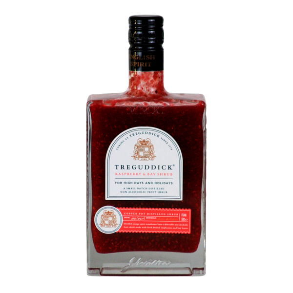 Treguddick Raspberry & Bay alcohol free shrub in a glass bottle