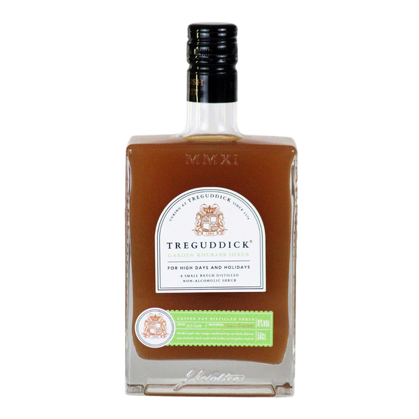 Treguddick Garden Rhubarb alcohol free shrub in a glass bottle