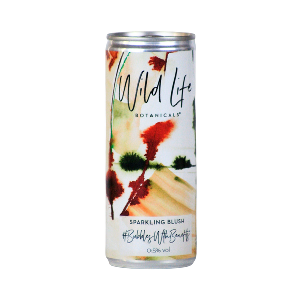 Wild Life Botanicals Blush alcohol free sparkling rosé wine in a 250ml can