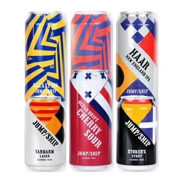 Jump Ship alcohol free beer gift set: Galaxy IPA, Harlequin, HAAR, Yardarm, Ocean Drift and Stoker's cans